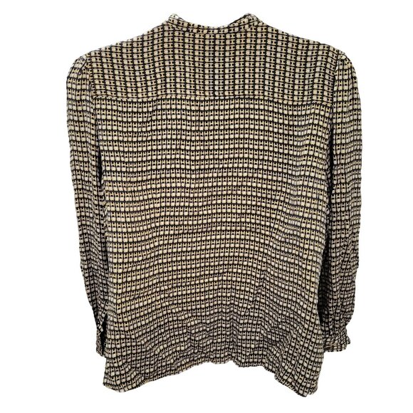 Peter Nygard Silk Blouse 22 Geometric Print Long Sleeve Button Down Bow Tie Neck - Picture 3 of 6